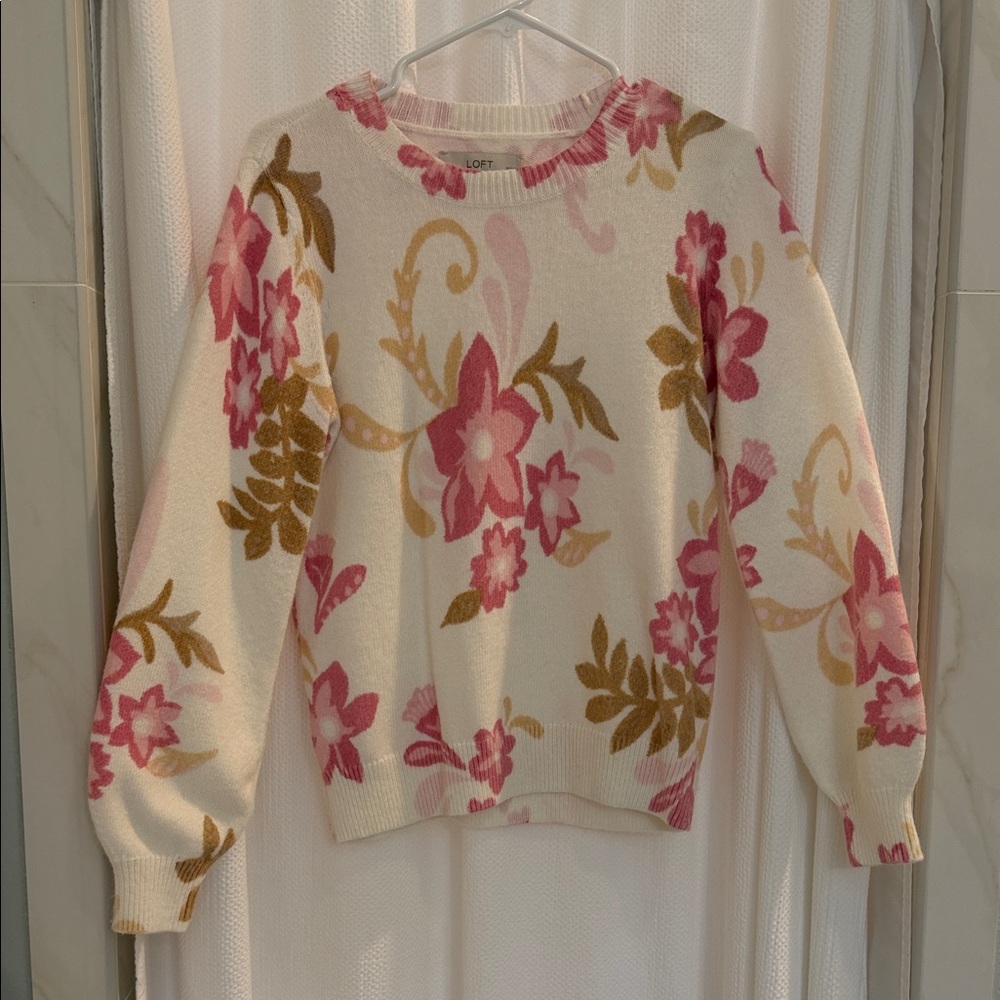LOFT Pink and Cream Floral Sweater